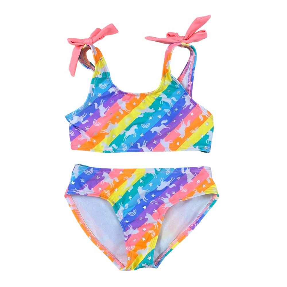 Cat & Jack Pink, Purple, Blue & Yellow Unicorn Bikini XS(4-5)